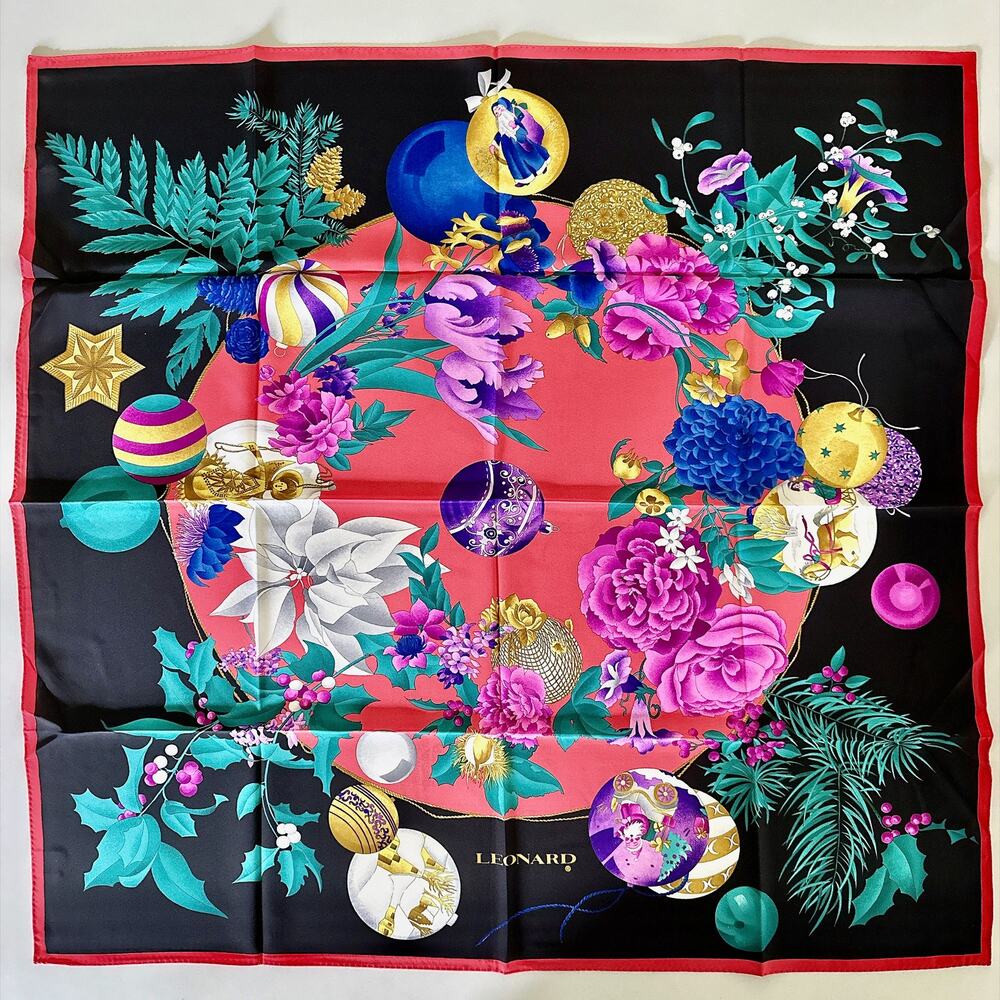 VINTAGE LEONARD HOLIDAY SILK SCARF IN GIFT BOX